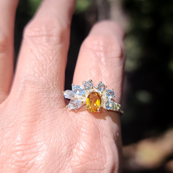 Kharma by Avelon Jewelry - Gorgeous 3.5k Citrine Aquamarine & Topaz Sterling Engagement ring sz8.5